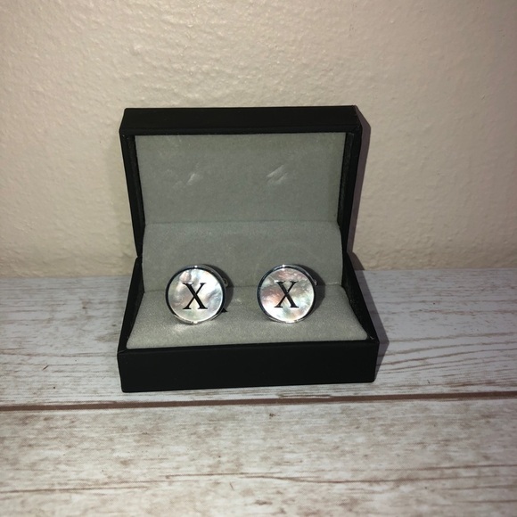 New in Box Mother Pearl X Letter Initial Silver Tone Cuff Link - Picture 1 of 6